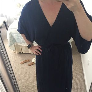 Navy maxi dress with tie waist and slit